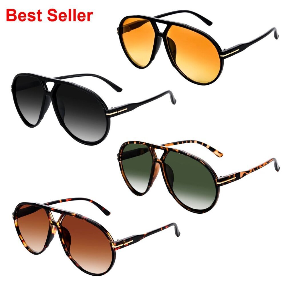 Oversized Aviator Sunglasses Set, UV400 Protection, Lightweight Plastic Frames